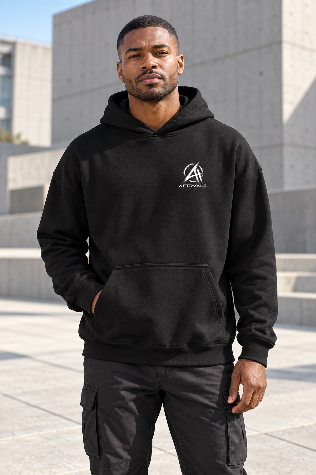 AFTRVALE Basic Hoodie op model