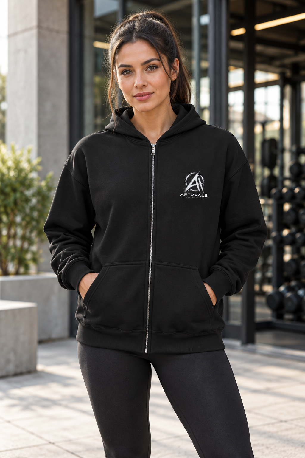 AFTRVALE Hoodie met Rits op model