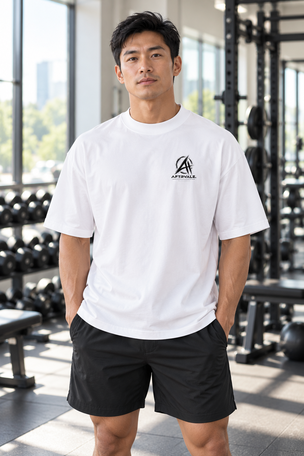 AFTRVALE Zuivere Lijn — Biologisch T-shirt op model